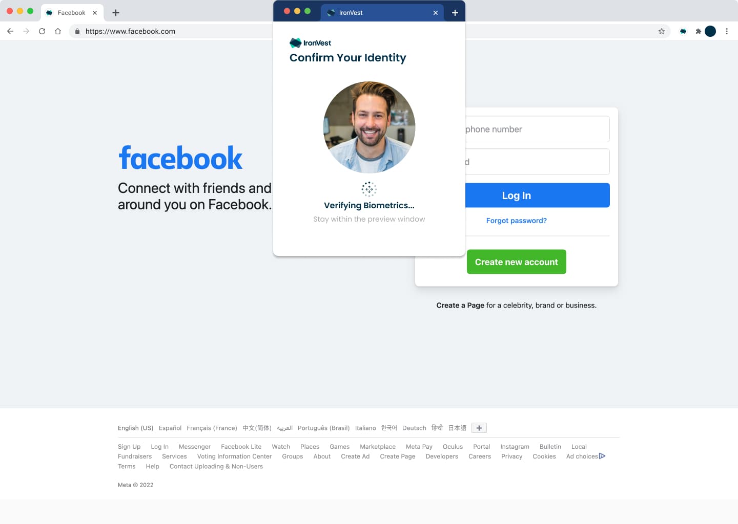 Extension window verifying the user's face before autofilling
