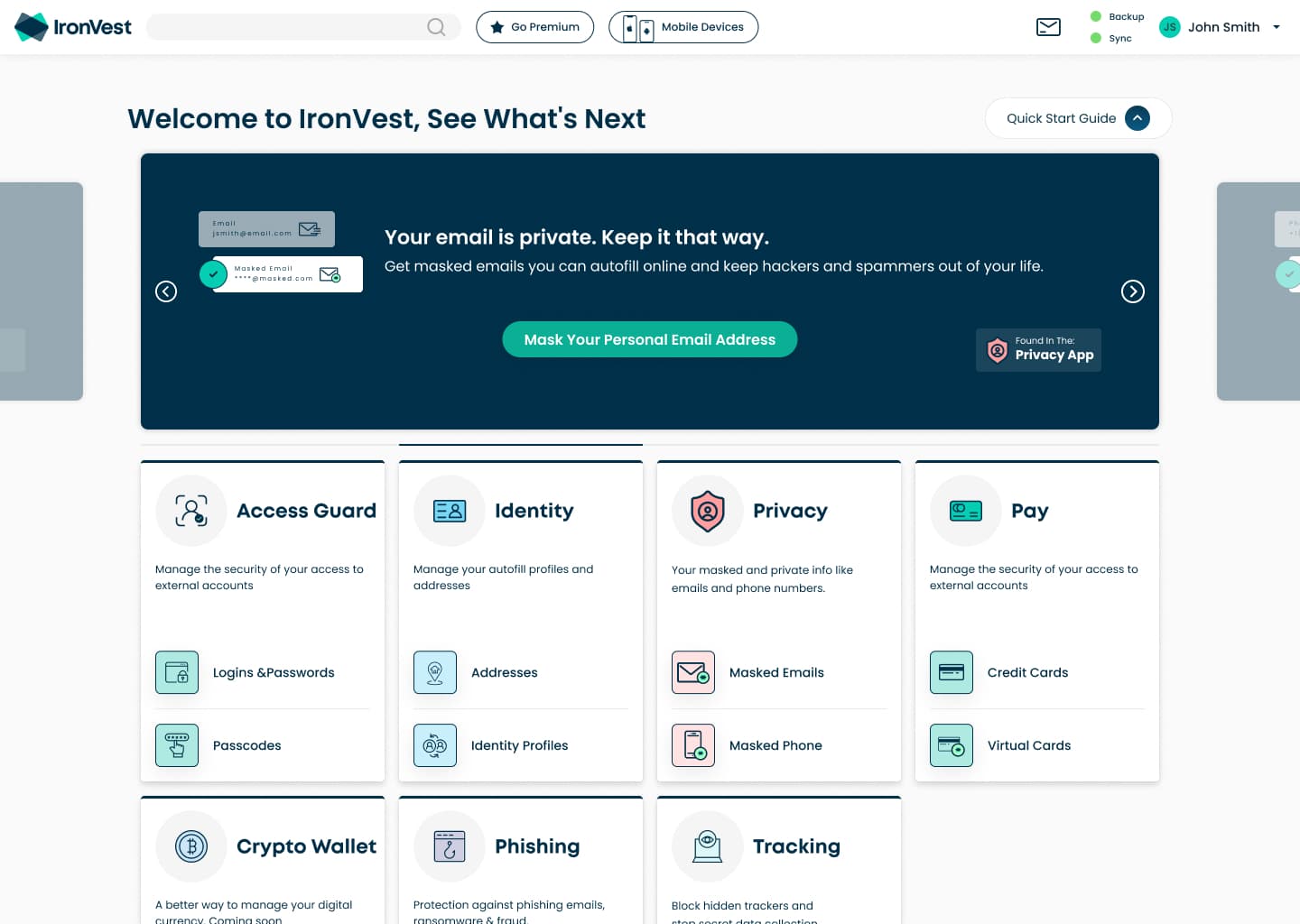 Quick Start Guide carousel: mask your personal email address