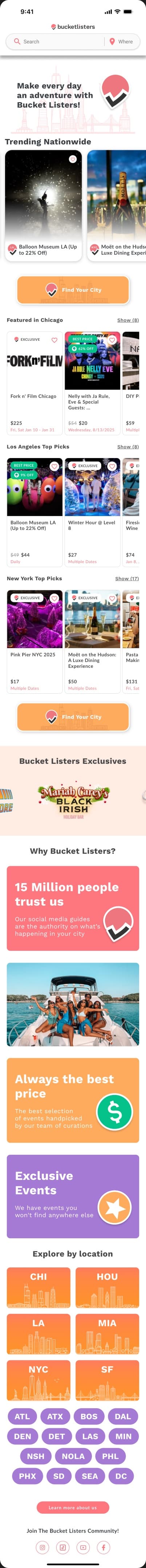 Landing page screen, before the redesign